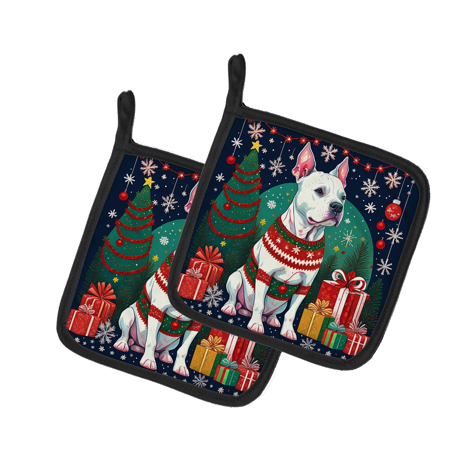 Buy this White Pit Bull Terrier Christmas Pair of Pot Holders