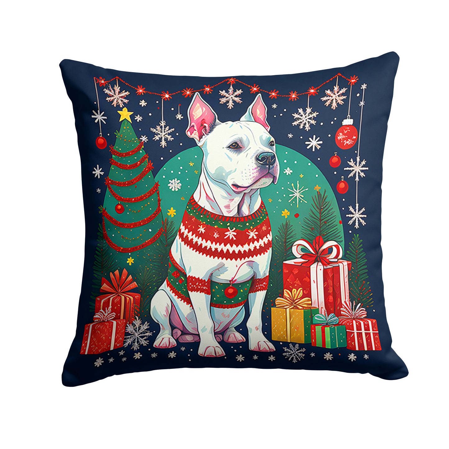 Buy this White Pit Bull Terrier Christmas Throw Pillow