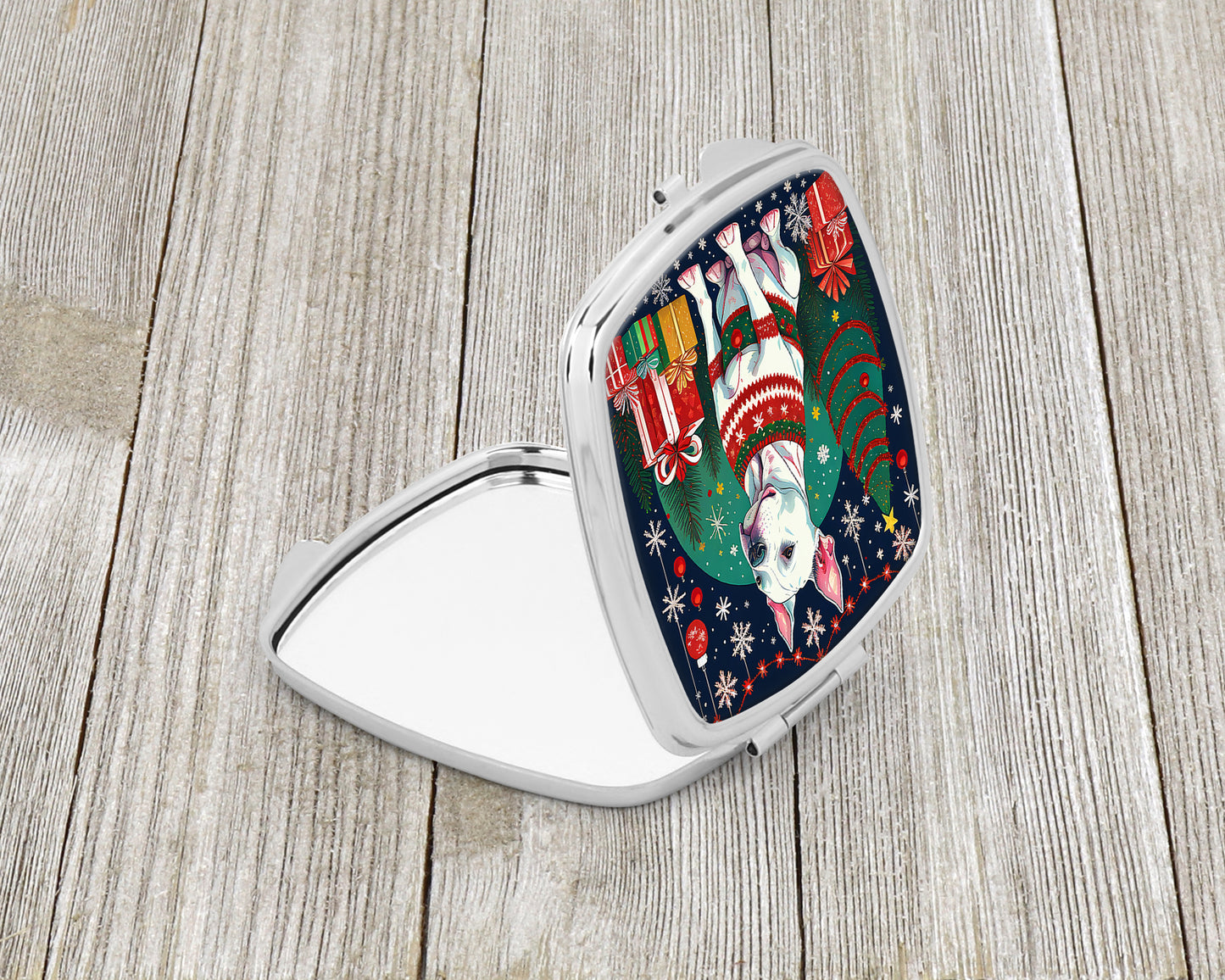 White Pit Bull Terrier Christmas Compact Mirror