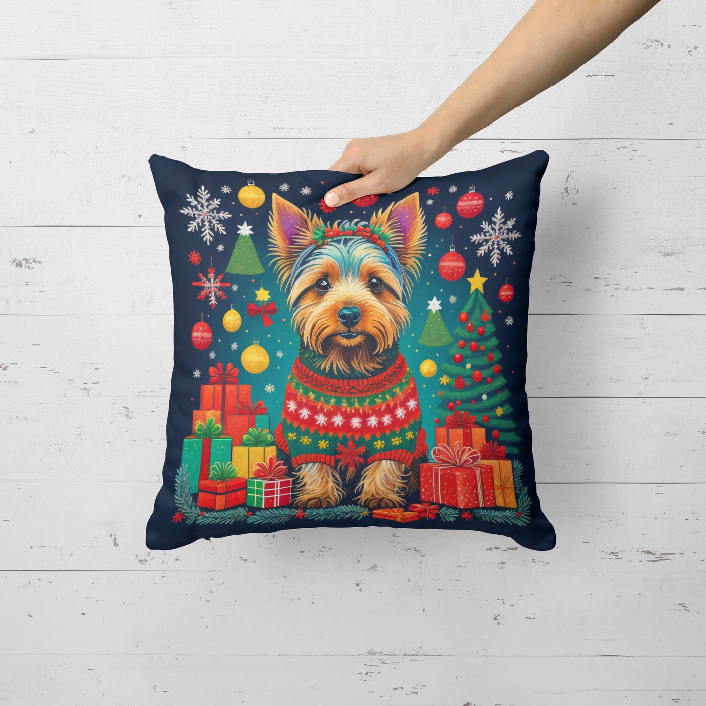 Australian Terrier Christmas Throw Pillow