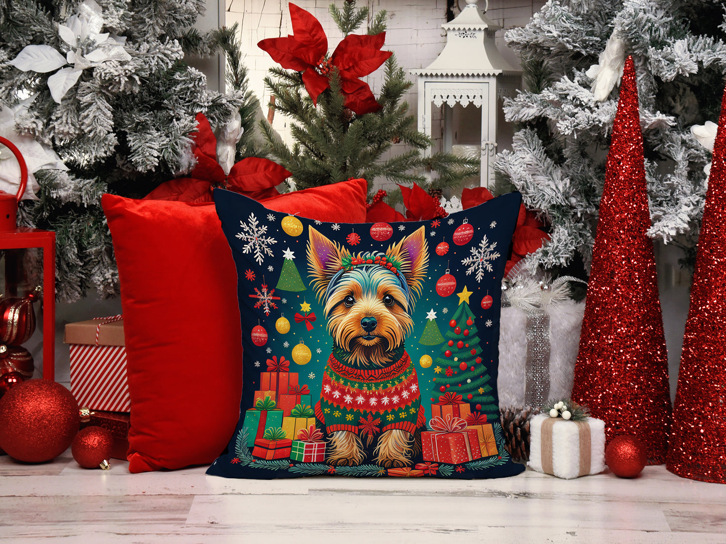 Australian Terrier Christmas Throw Pillow