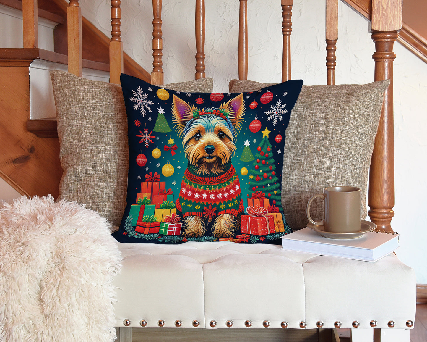 Australian Terrier Christmas Throw Pillow