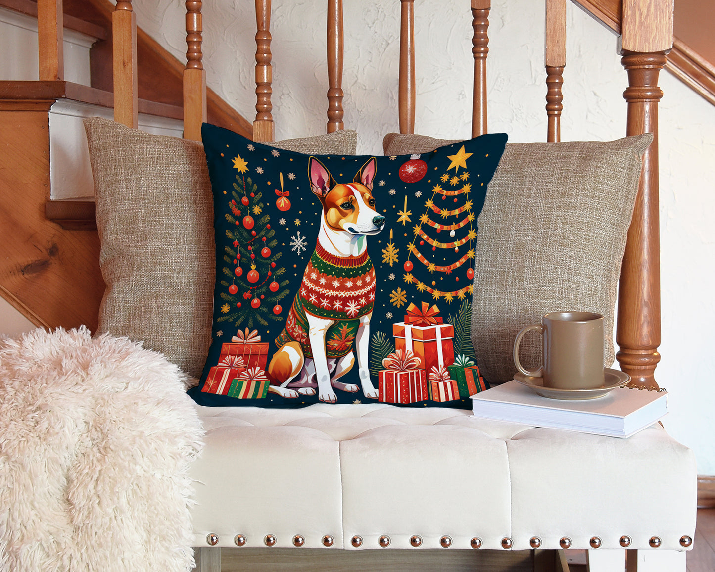 Basenji Christmas Throw Pillow