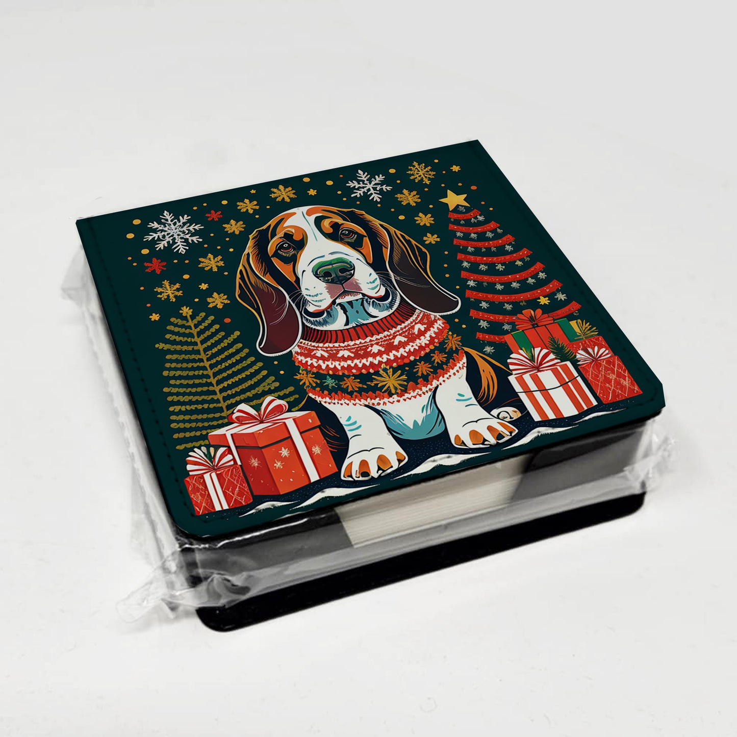 Basset Hound Christmas PU Leather Note Paper Holder