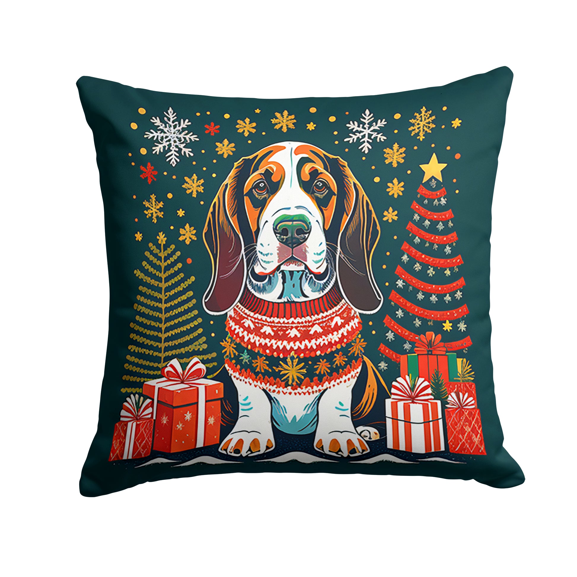 Buy this Basset Hound Christmas Throw Pillow