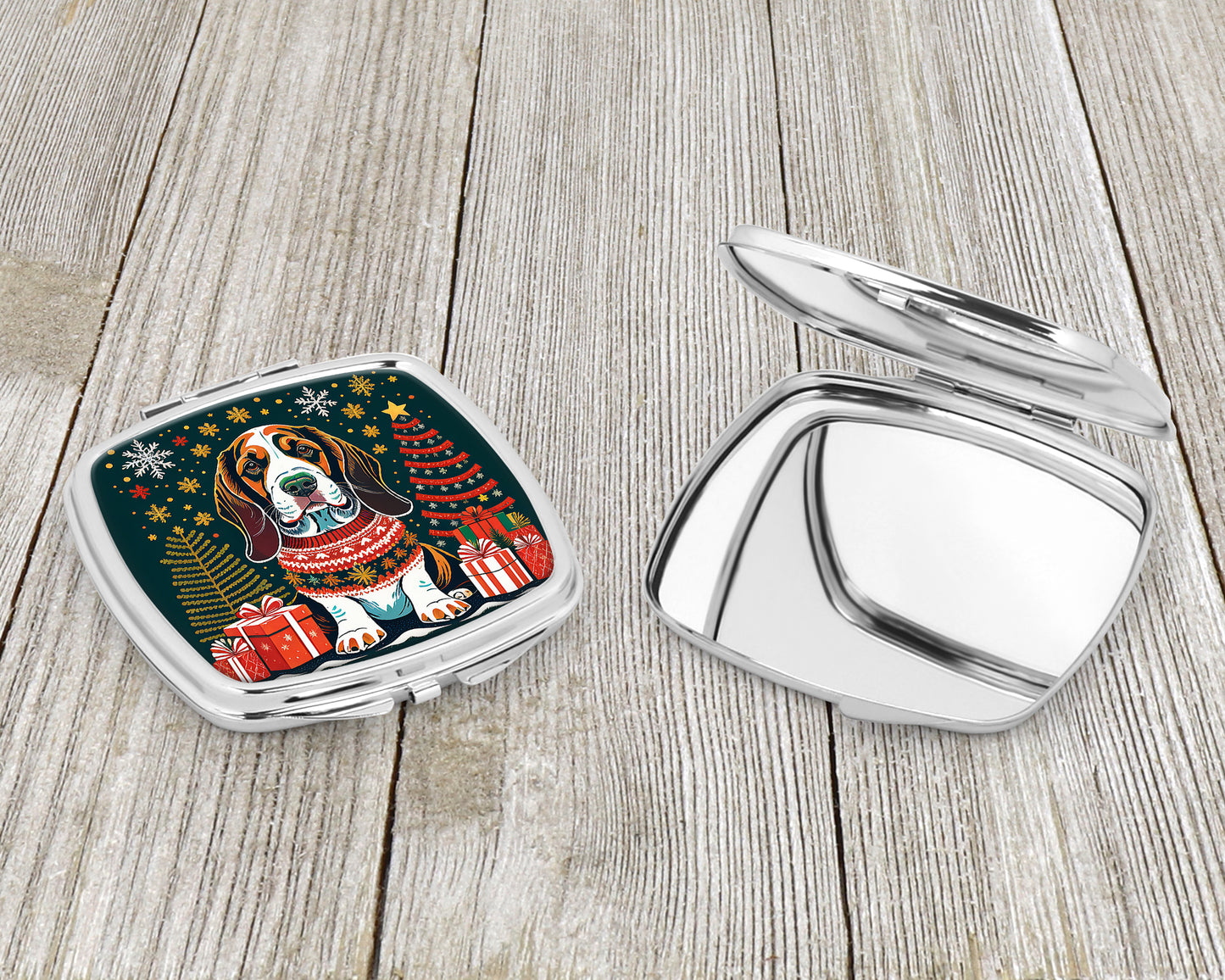 Basset Hound Christmas Compact Mirror