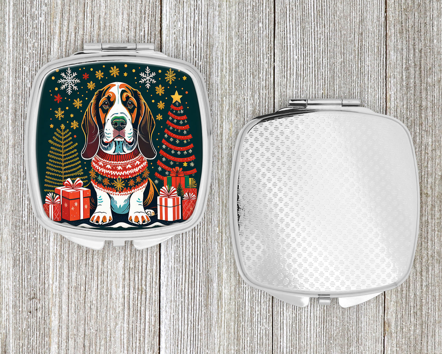 Basset Hound Christmas Compact Mirror