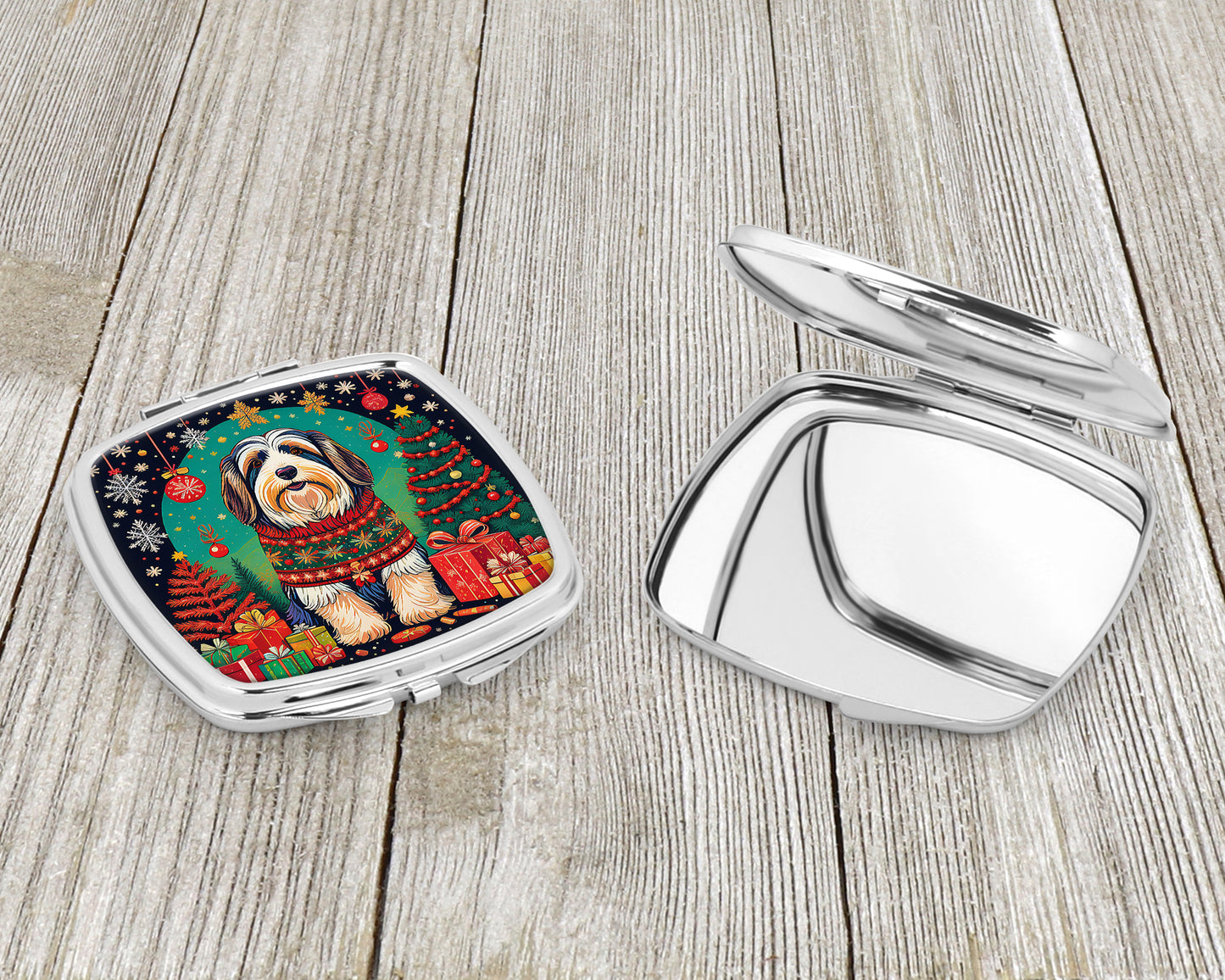 Bearded Collie Christmas Compact Mirror