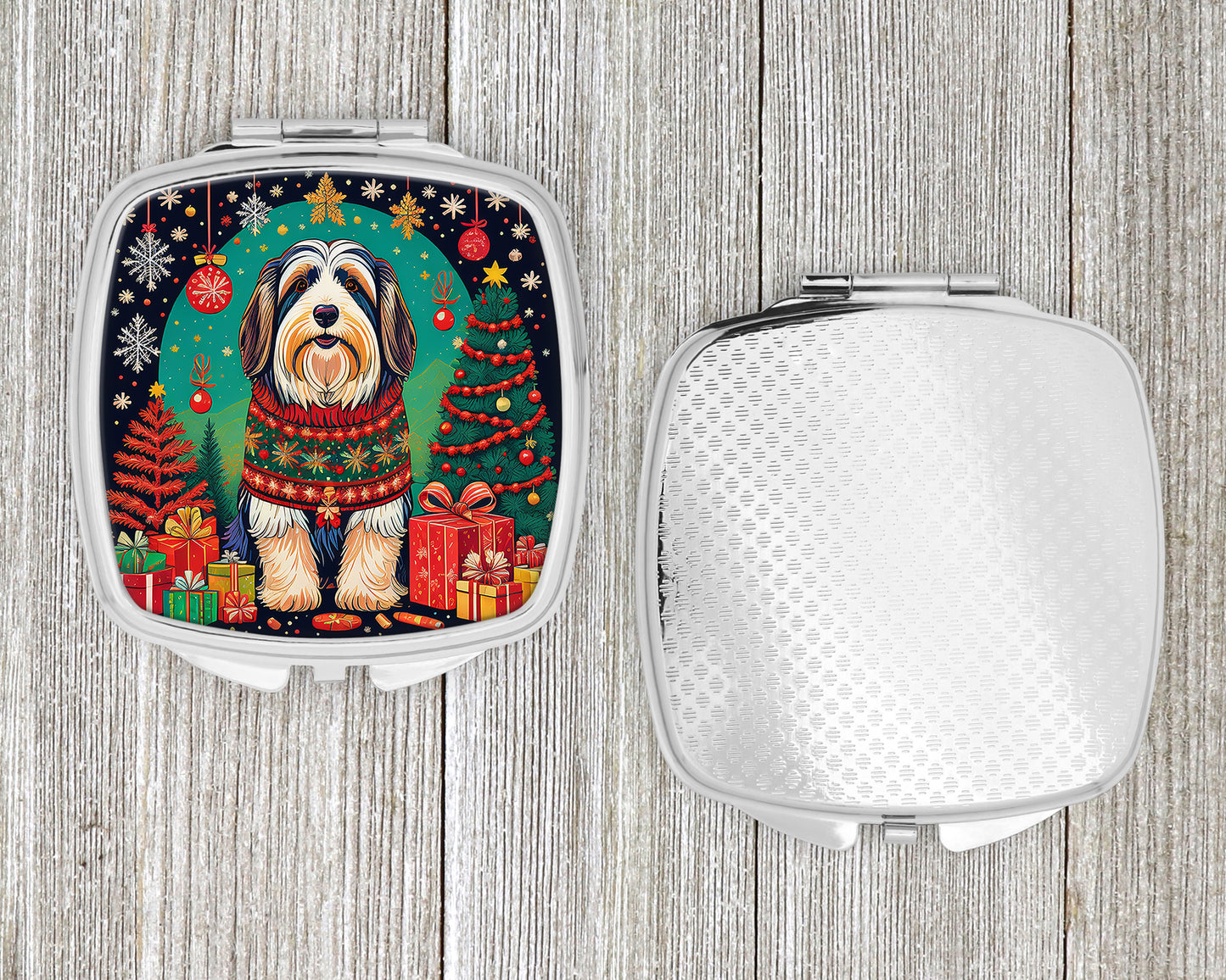 Bearded Collie Christmas Compact Mirror