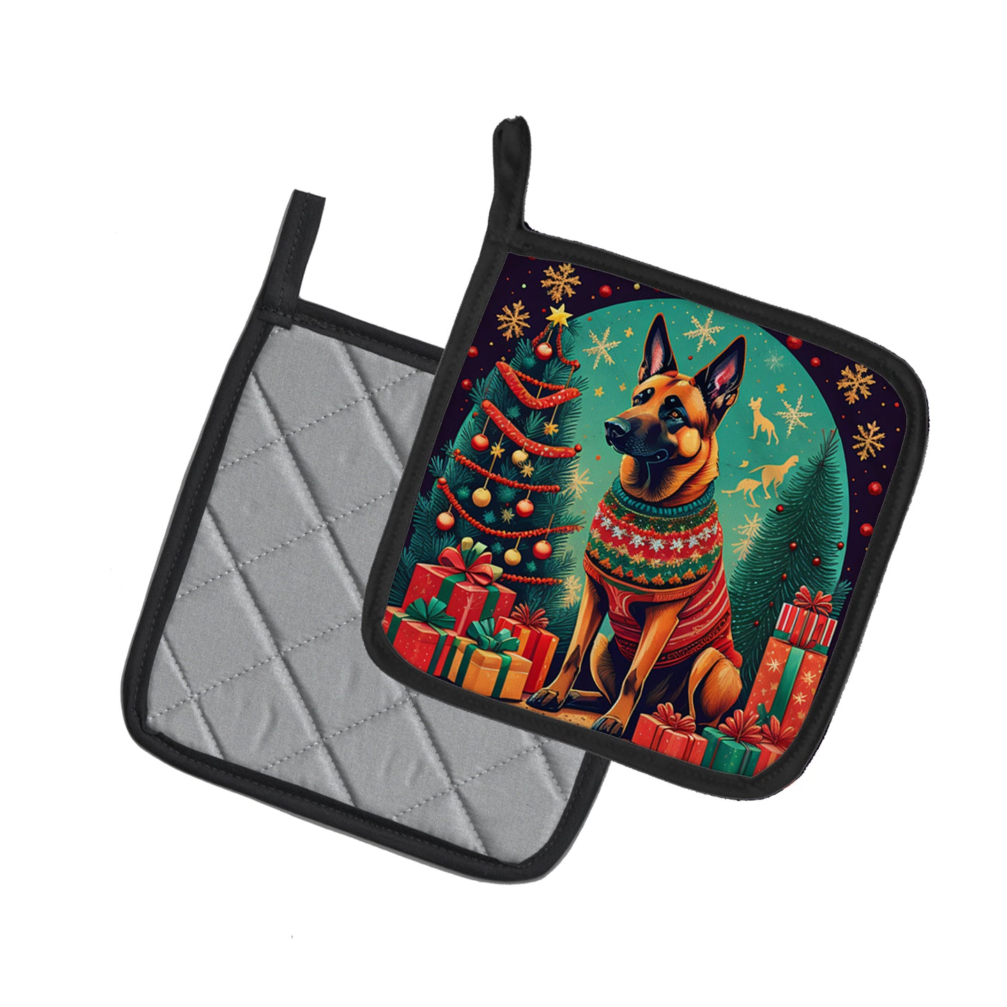 Belgian Malinois Christmas Pair of Pot Holders