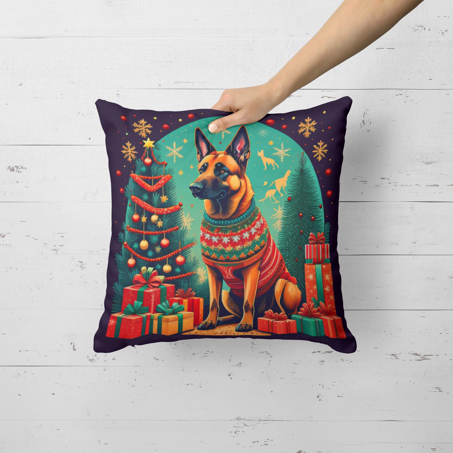 Belgian Malinois Christmas Throw Pillow