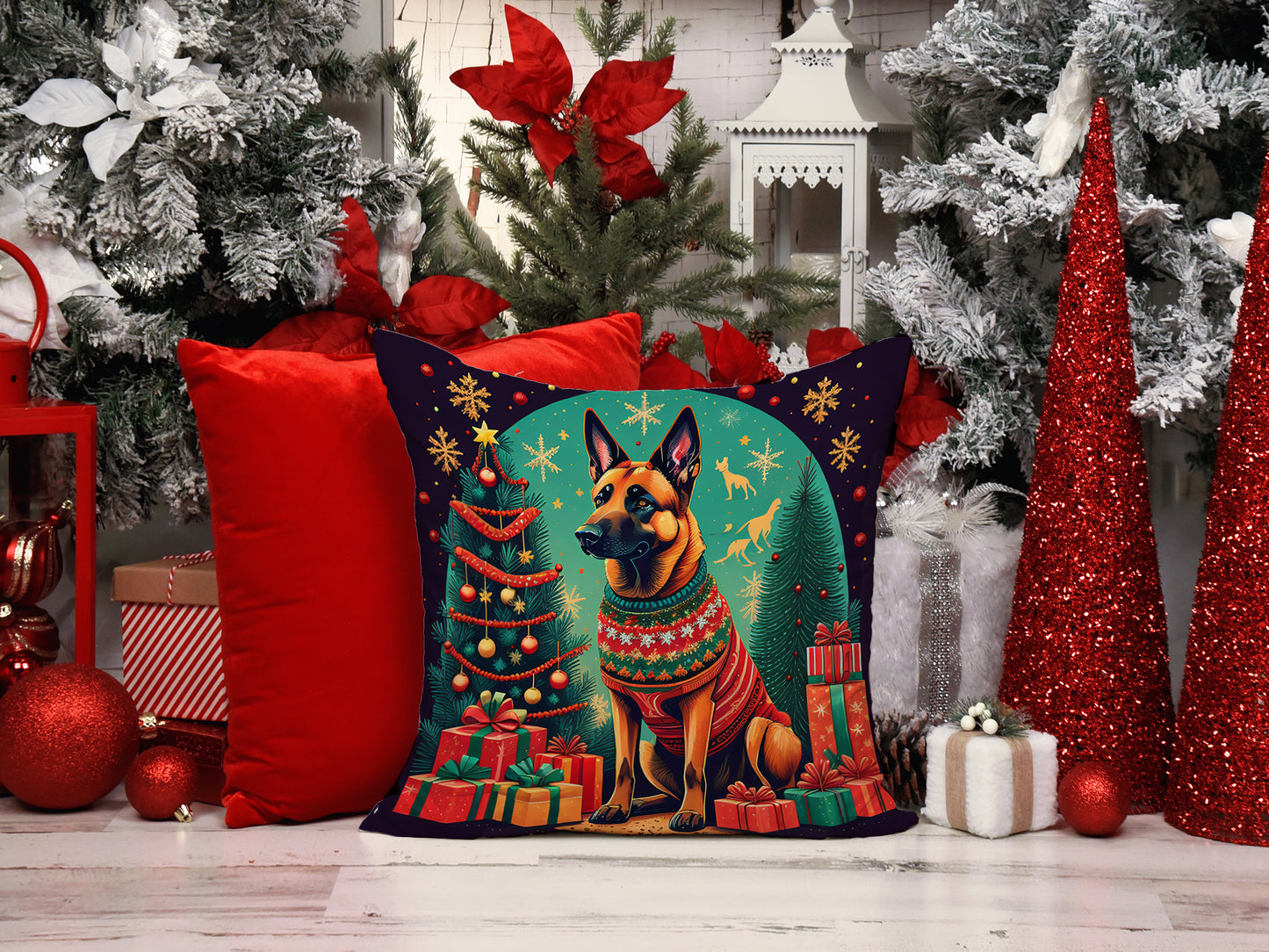 Belgian Malinois Christmas Throw Pillow