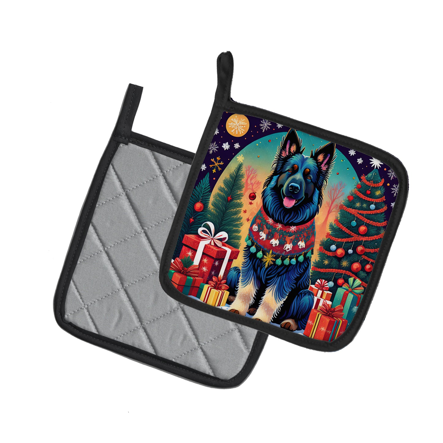 Belgian Sheepdog Christmas Pair of Pot Holders