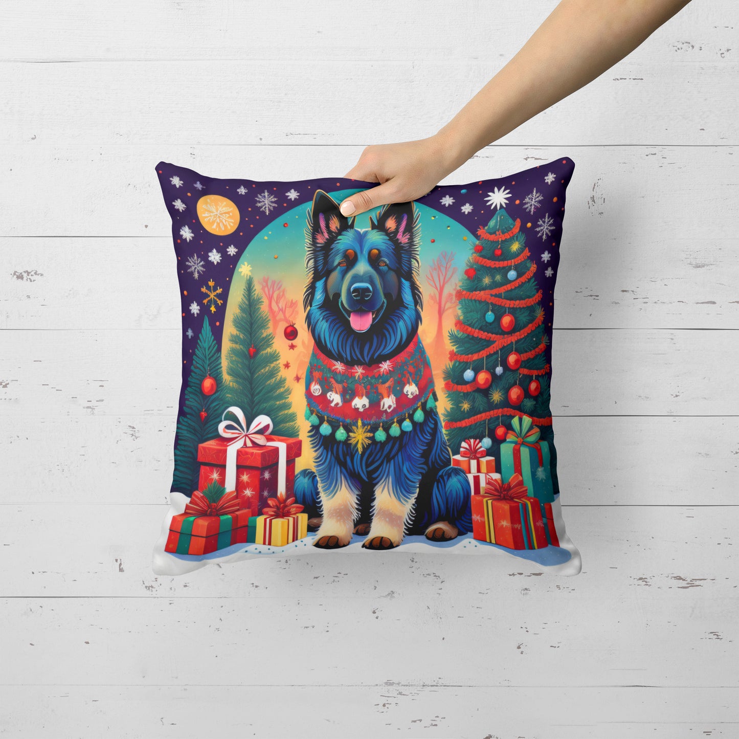 Belgian Sheepdog Christmas Throw Pillow