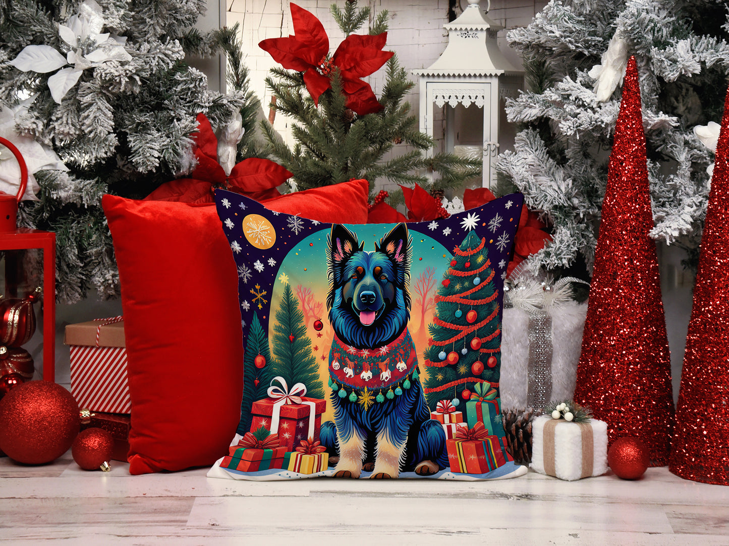 Belgian Sheepdog Christmas Throw Pillow