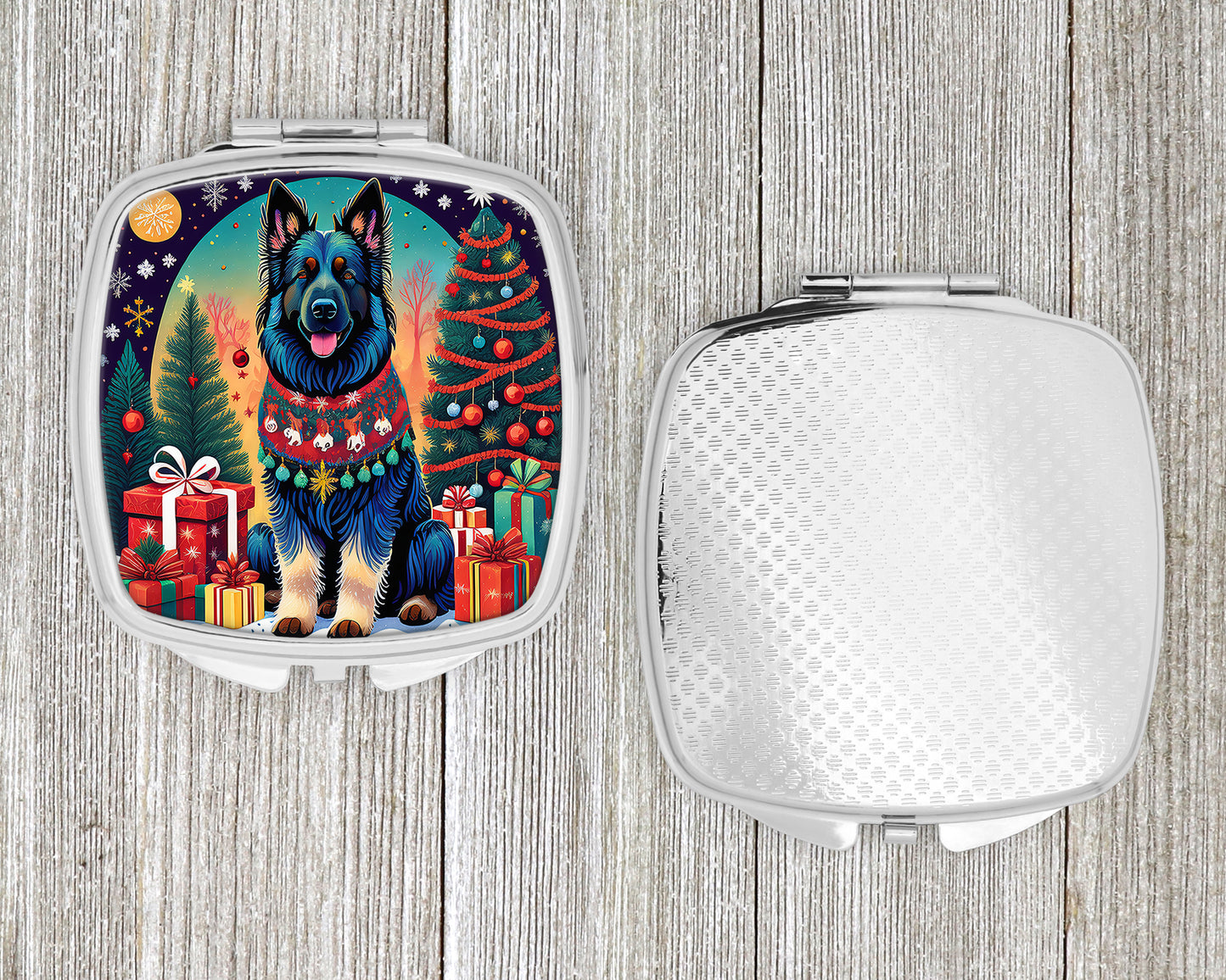 Belgian Sheepdog Christmas Compact Mirror