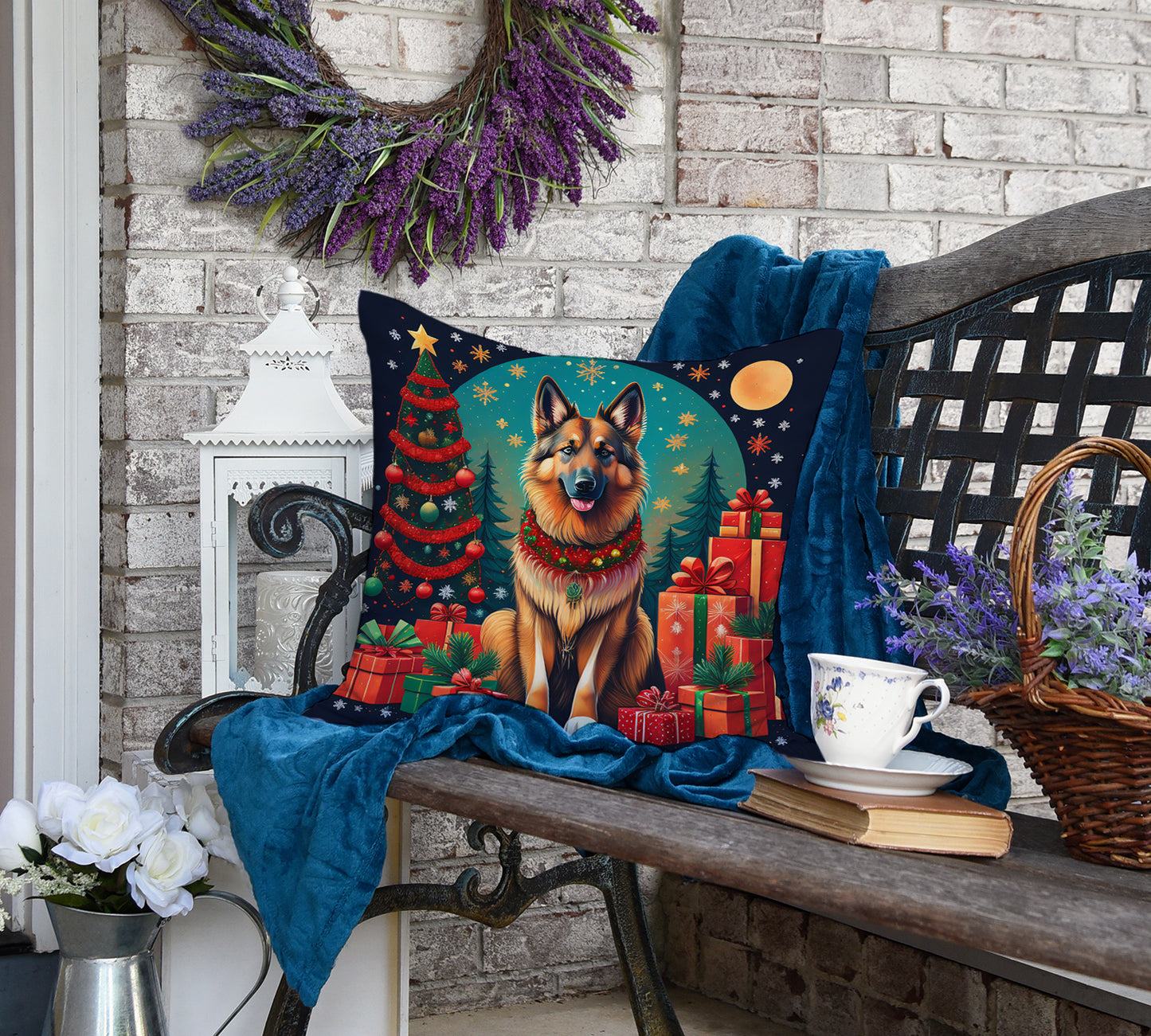 Belgian Tervuren Christmas Throw Pillow