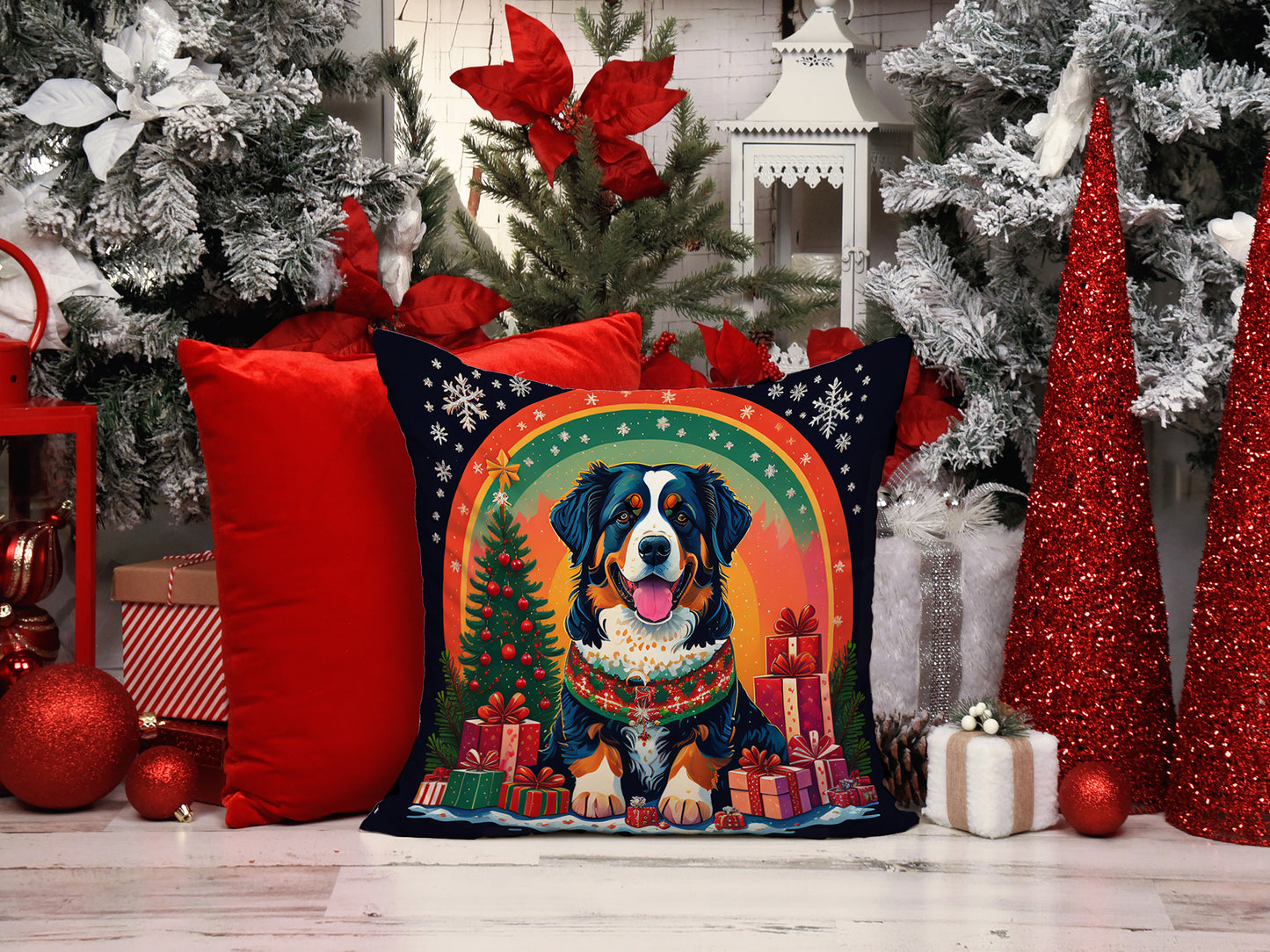 Bernese Mountain Dog Christmas Throw Pillow