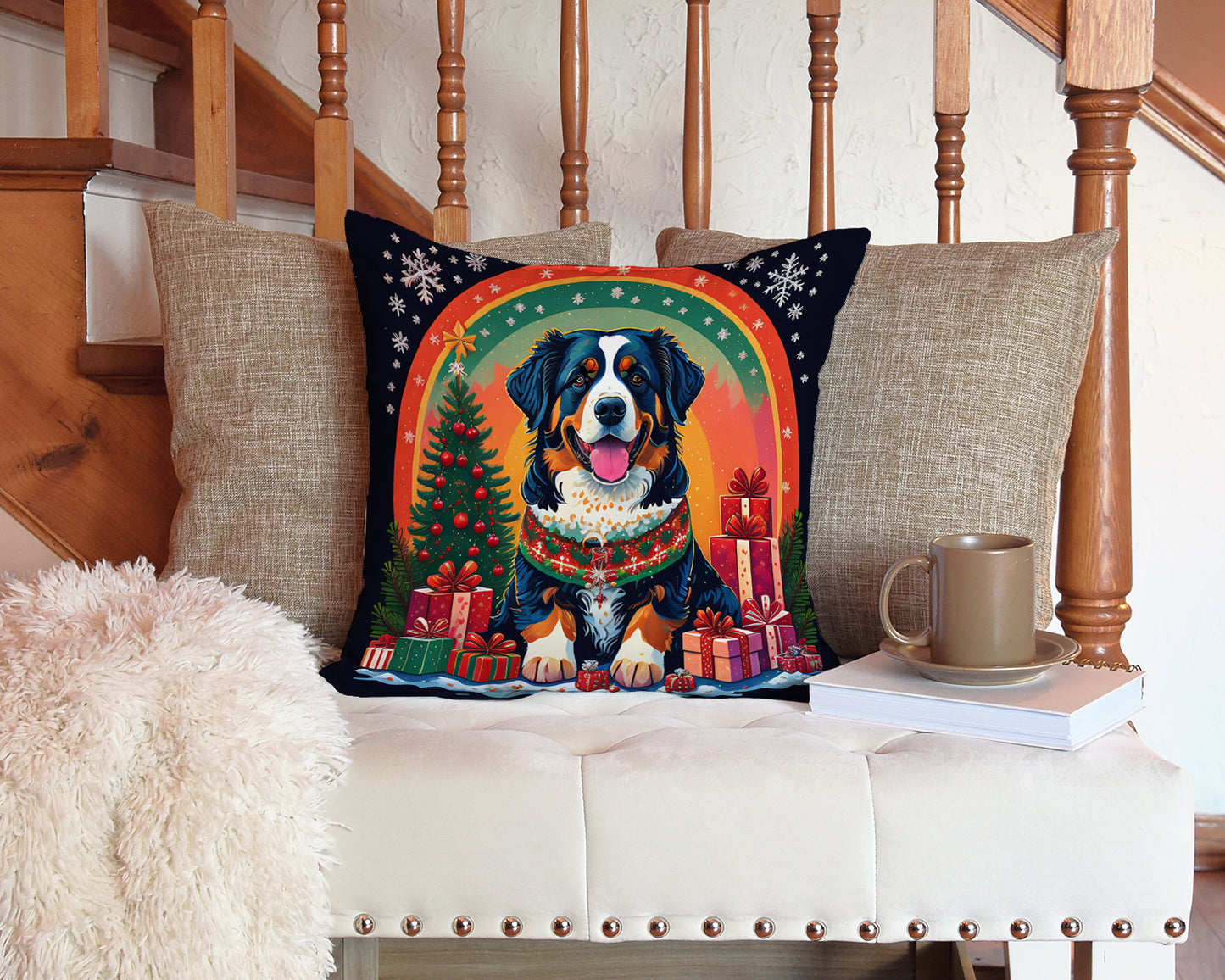 Bernese Mountain Dog Christmas Throw Pillow