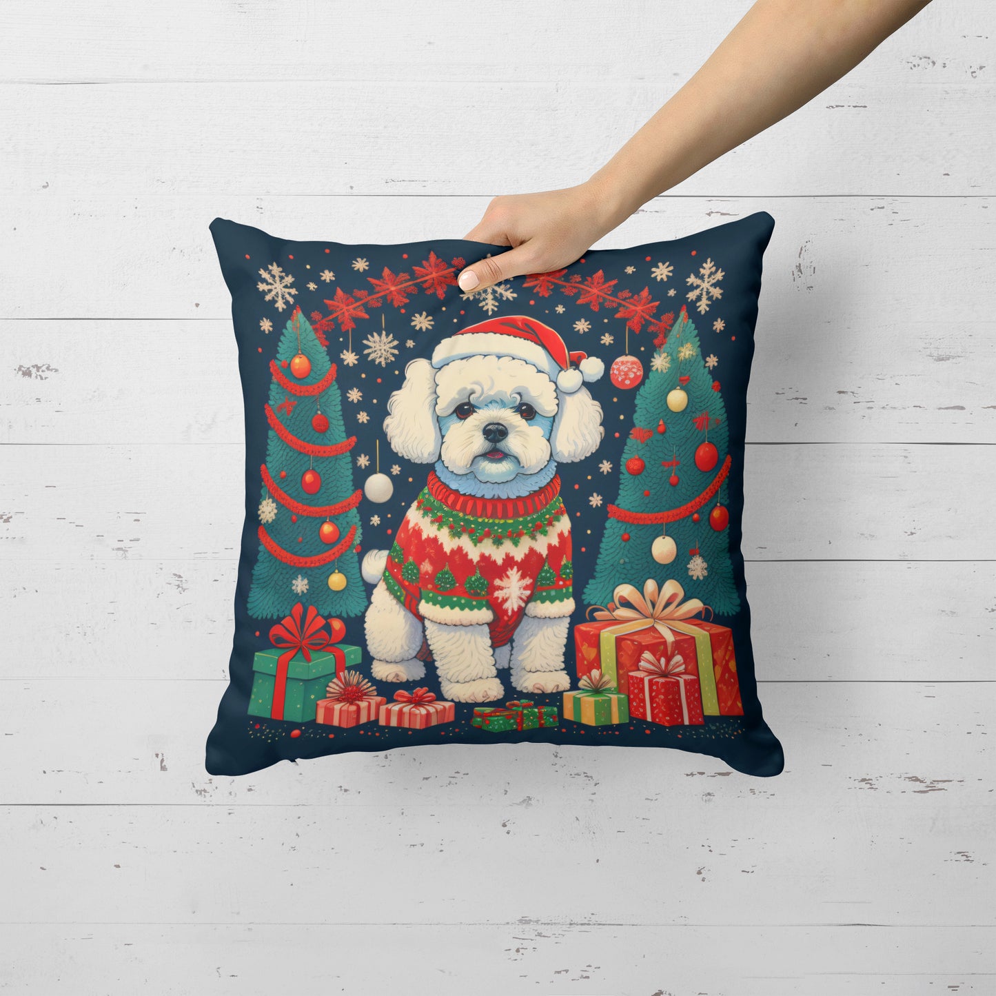 Bichon Frise Christmas Throw Pillow