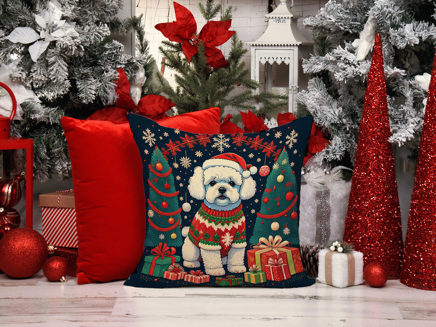 Bichon Frise Christmas Throw Pillow