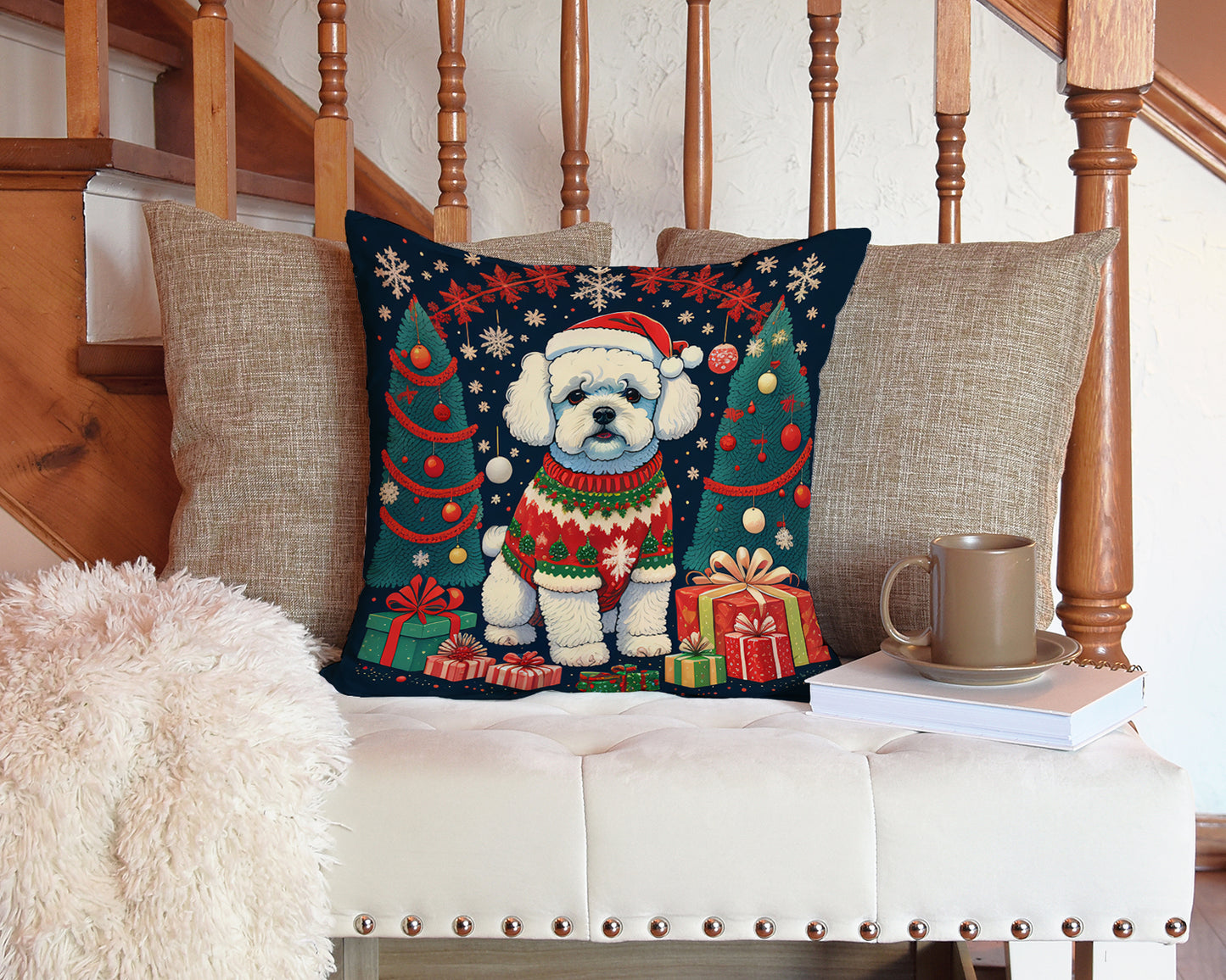 Bichon Frise Christmas Throw Pillow