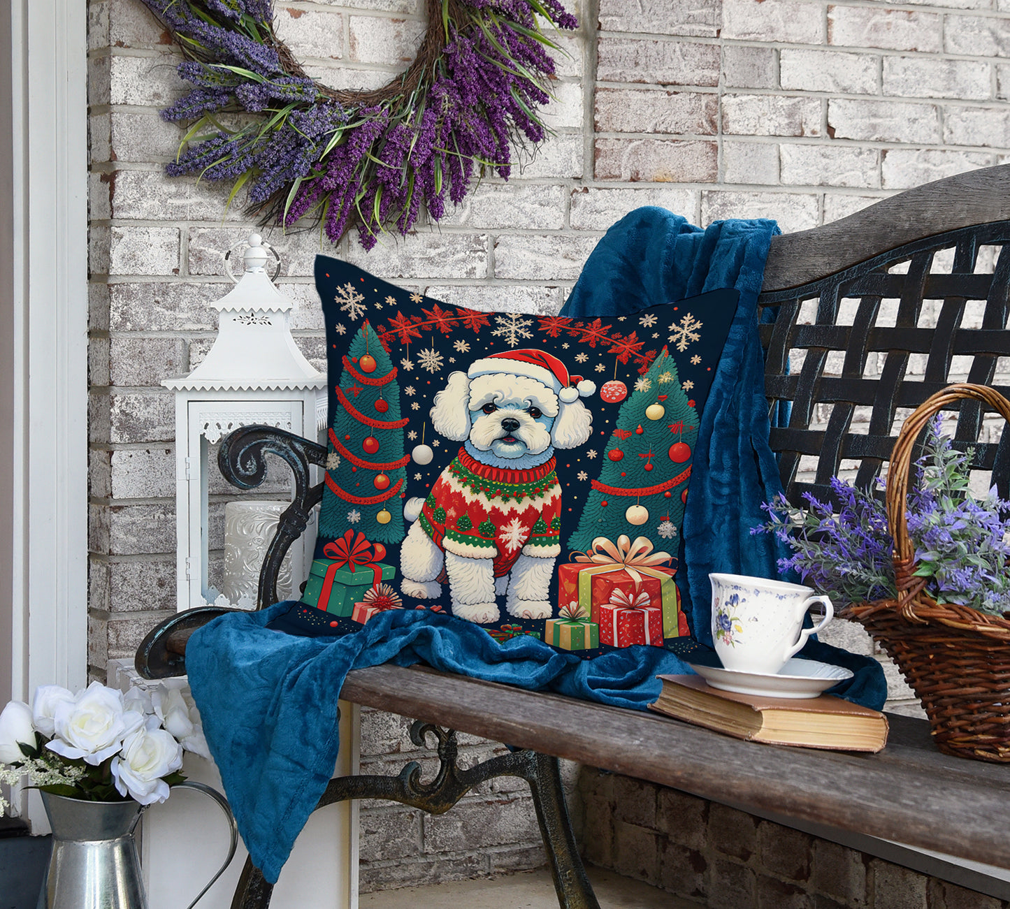 Bichon Frise Christmas Throw Pillow