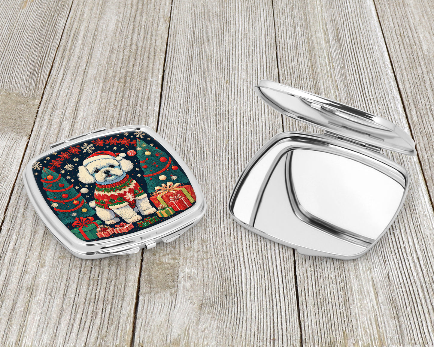 Bichon Frise Christmas Compact Mirror