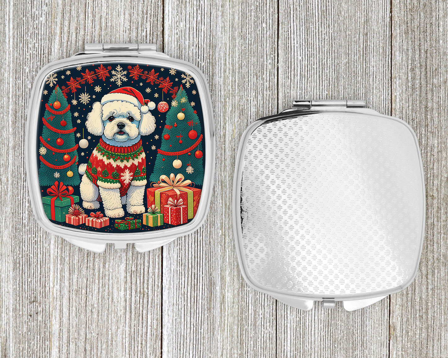 Bichon Frise Christmas Compact Mirror