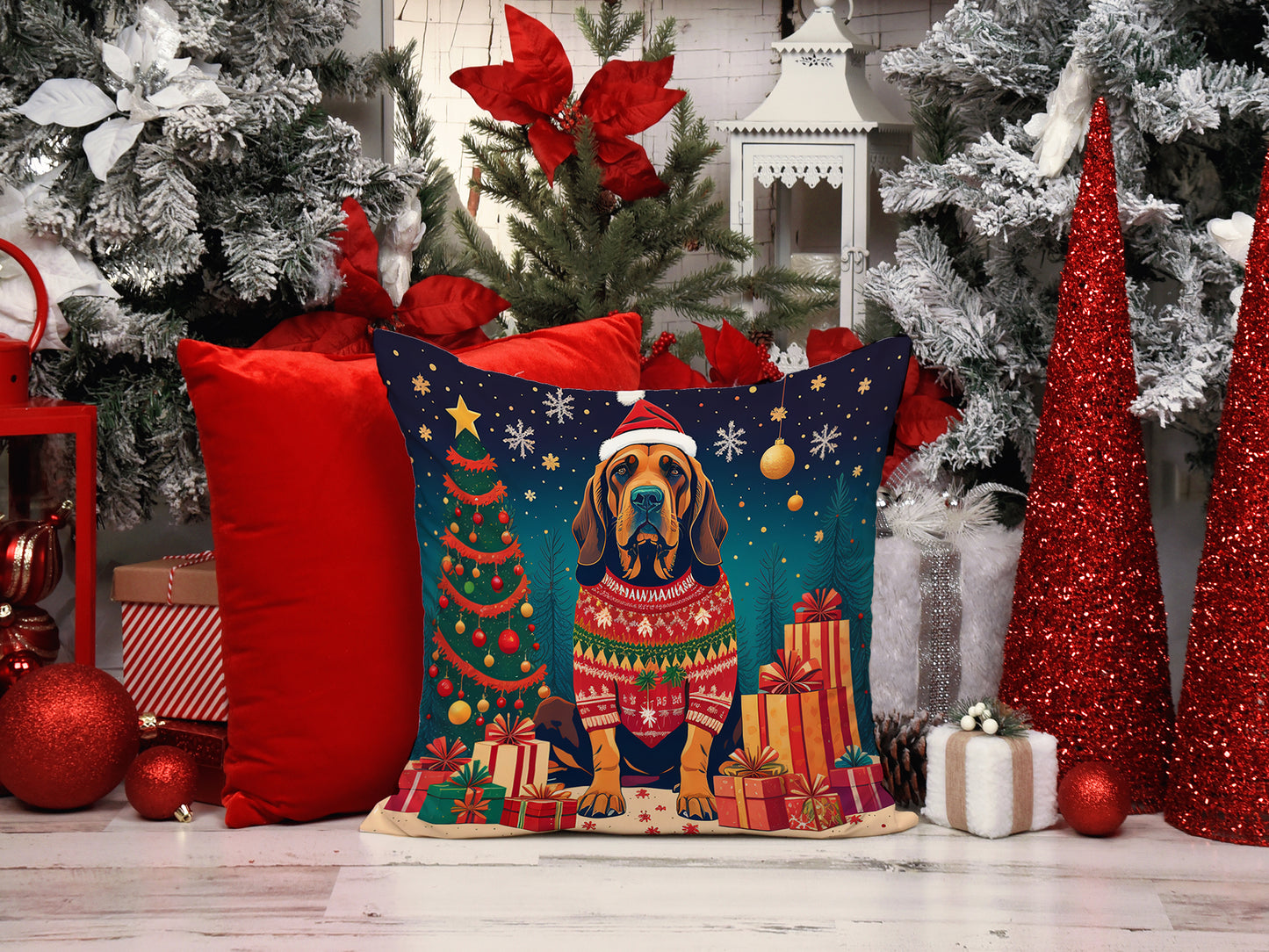 Bloodhound Christmas Throw Pillow