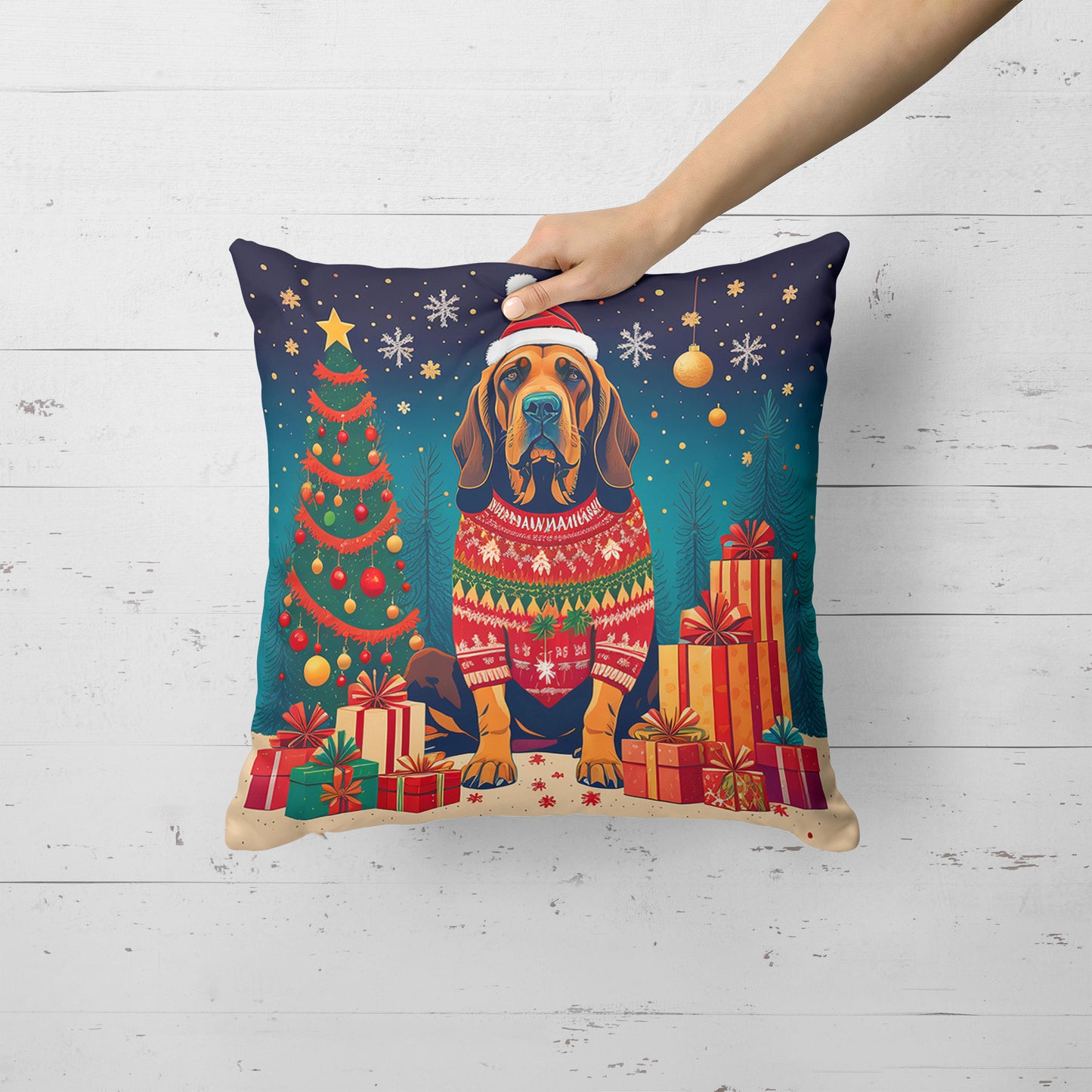 Bloodhound Christmas Throw Pillow