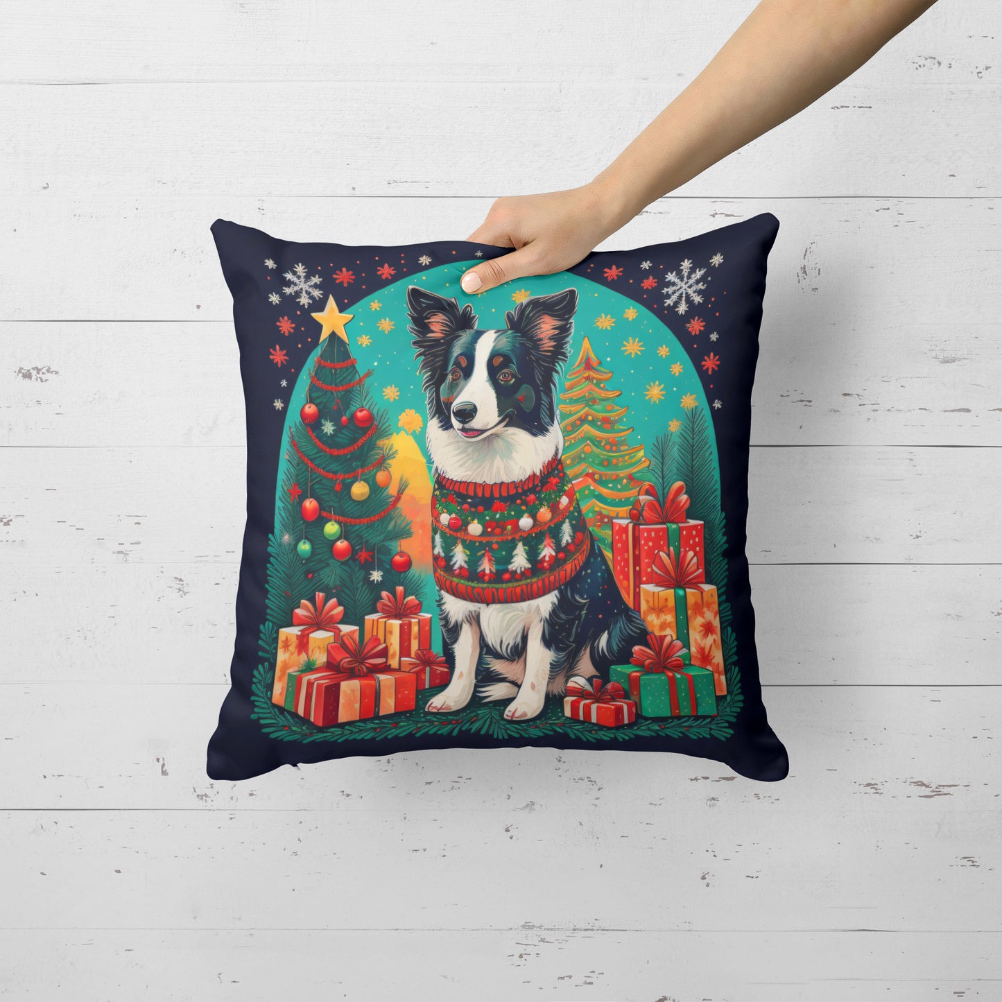 Border Collie Christmas Throw Pillow