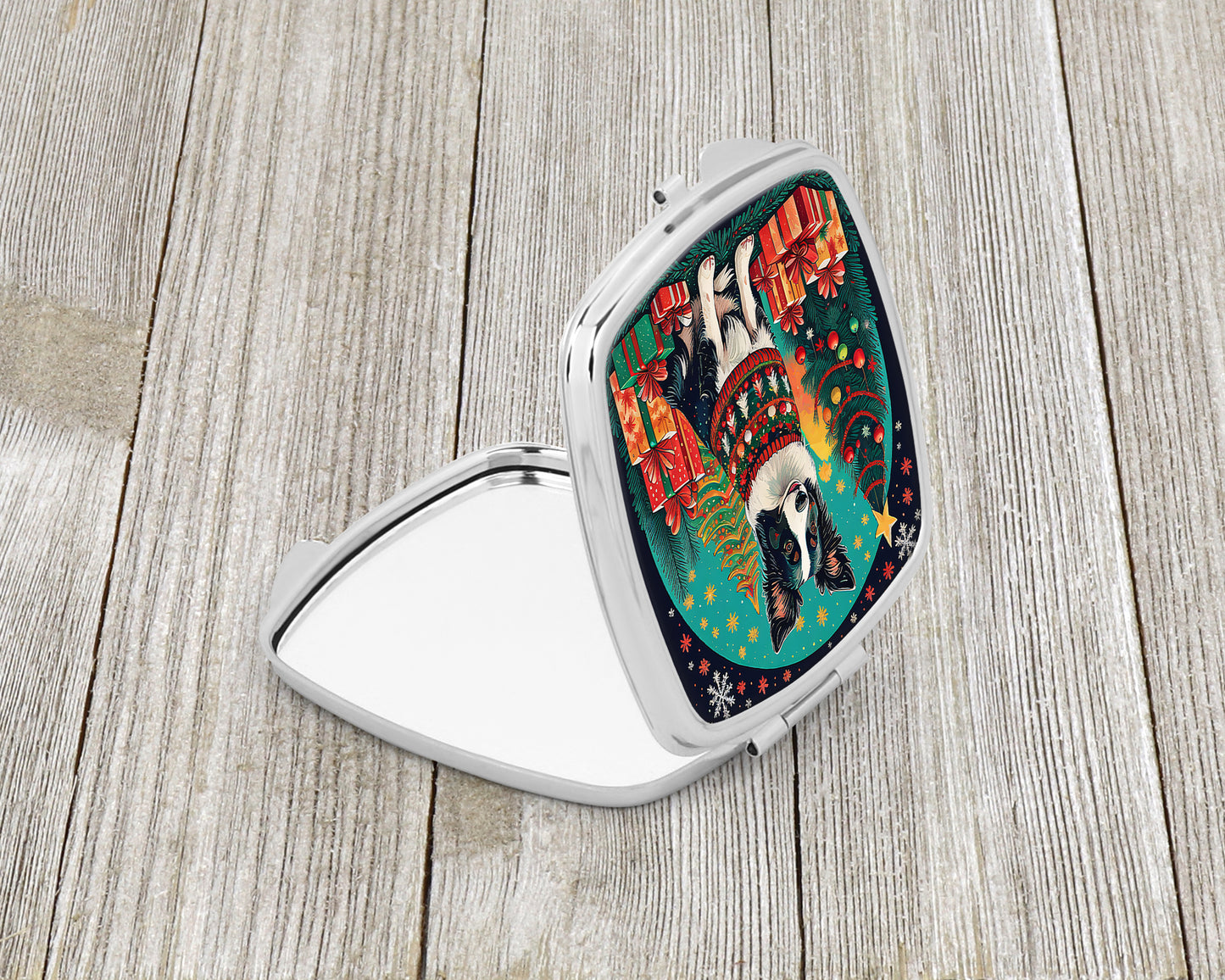 Border Collie Christmas Compact Mirror