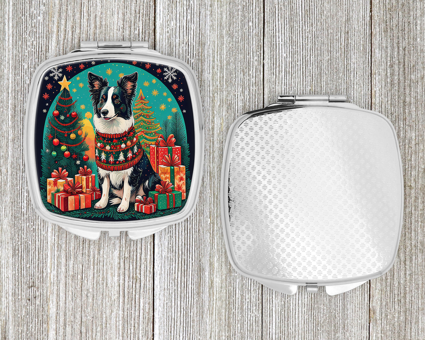 Border Collie Christmas Compact Mirror