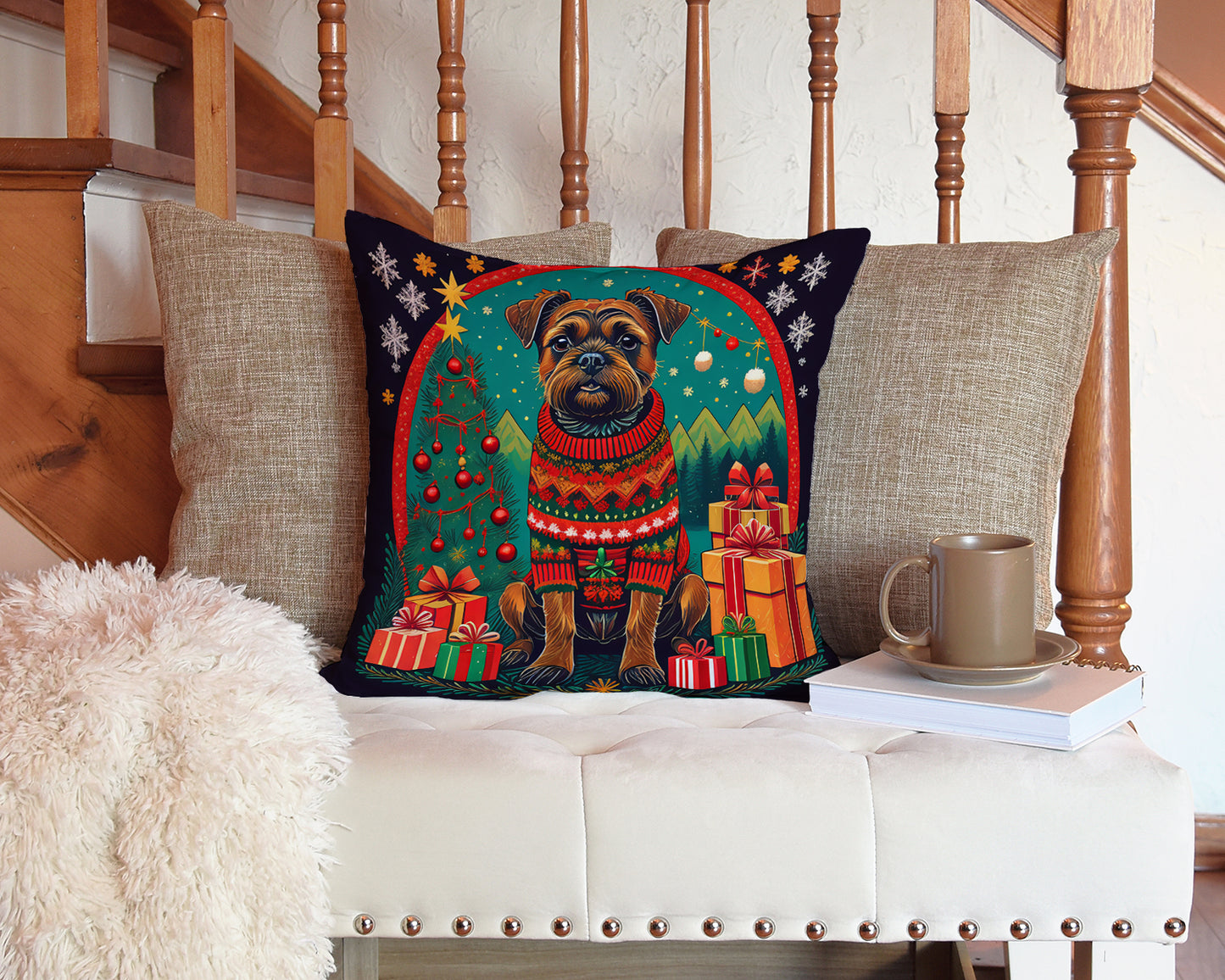 Border Terrier Christmas Throw Pillow