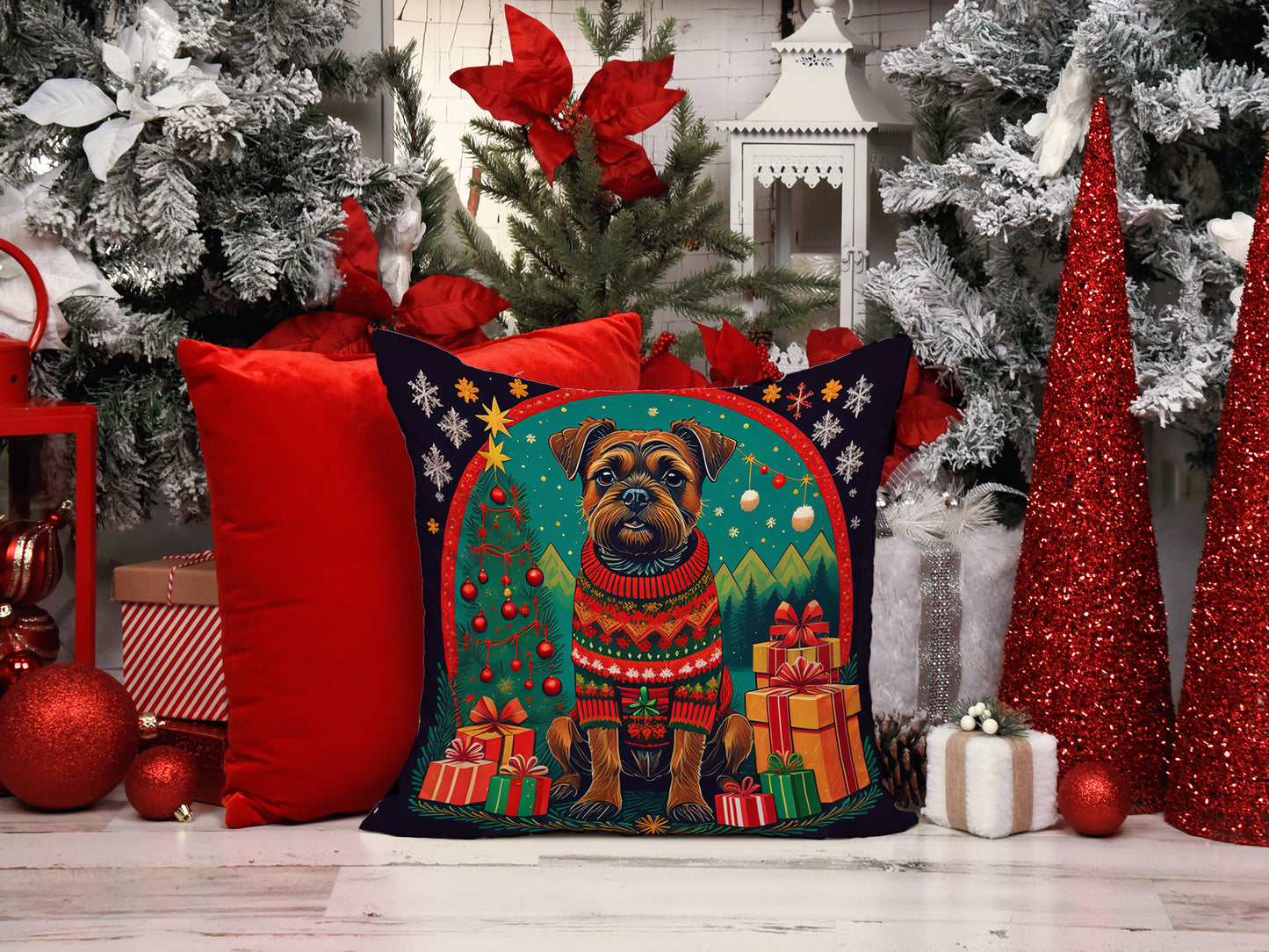 Border Terrier Christmas Throw Pillow