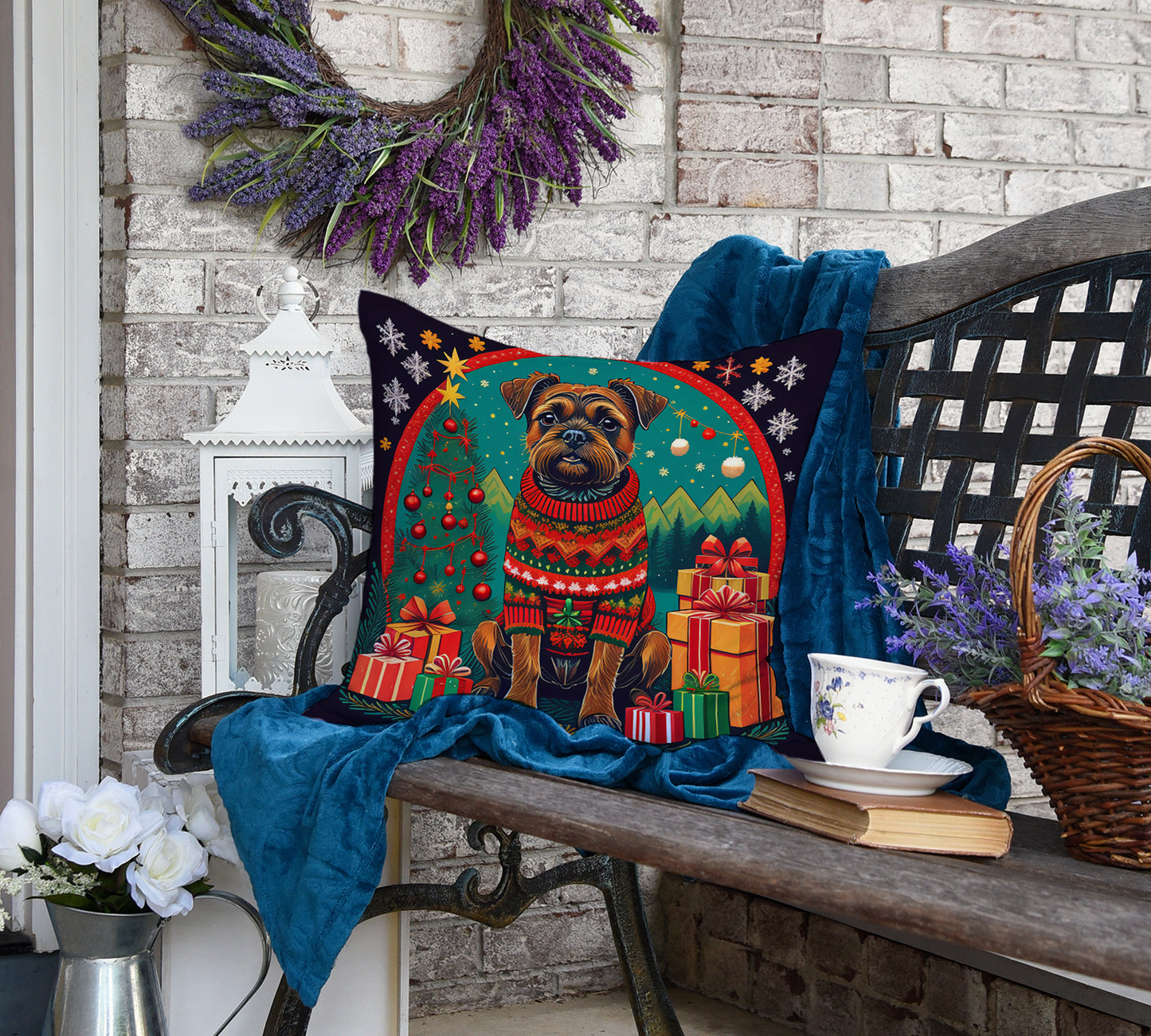 Border Terrier Christmas Throw Pillow