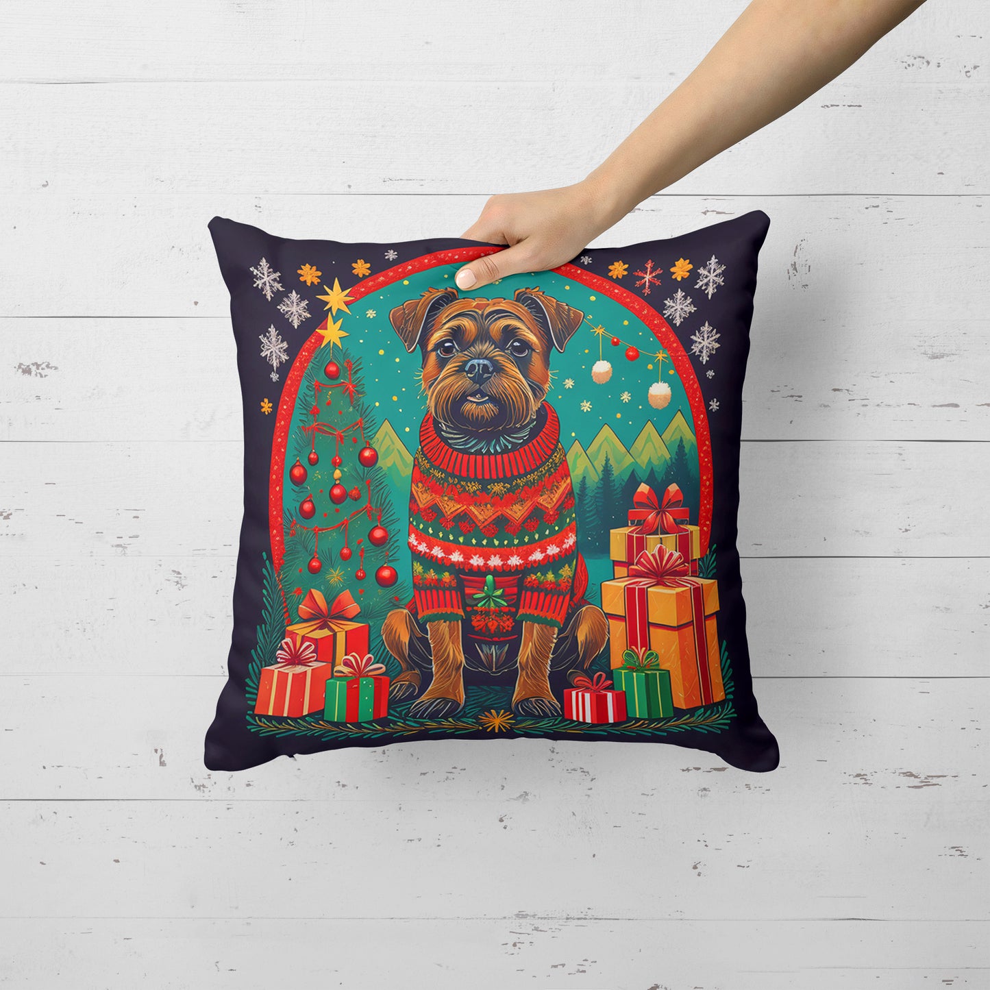 Border Terrier Christmas Throw Pillow