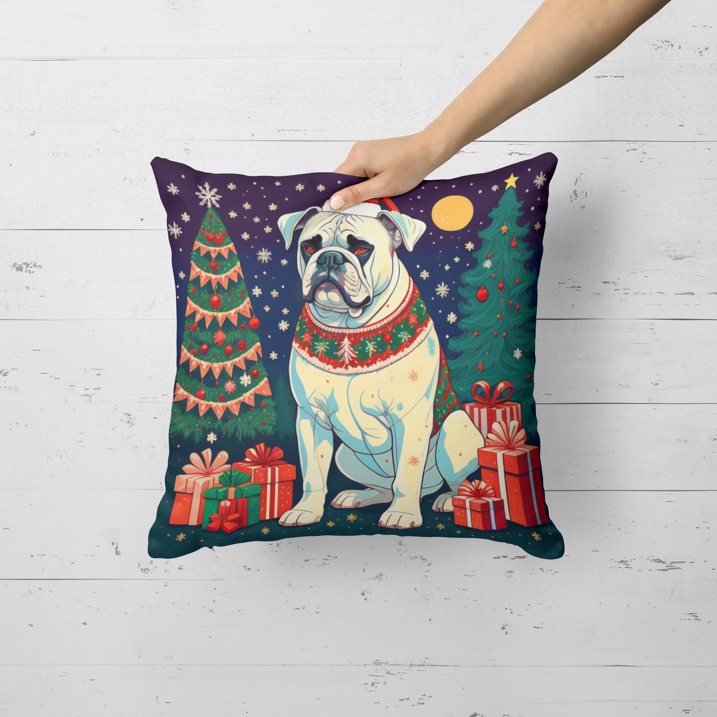 White Boxer Christmas Throw Pillow