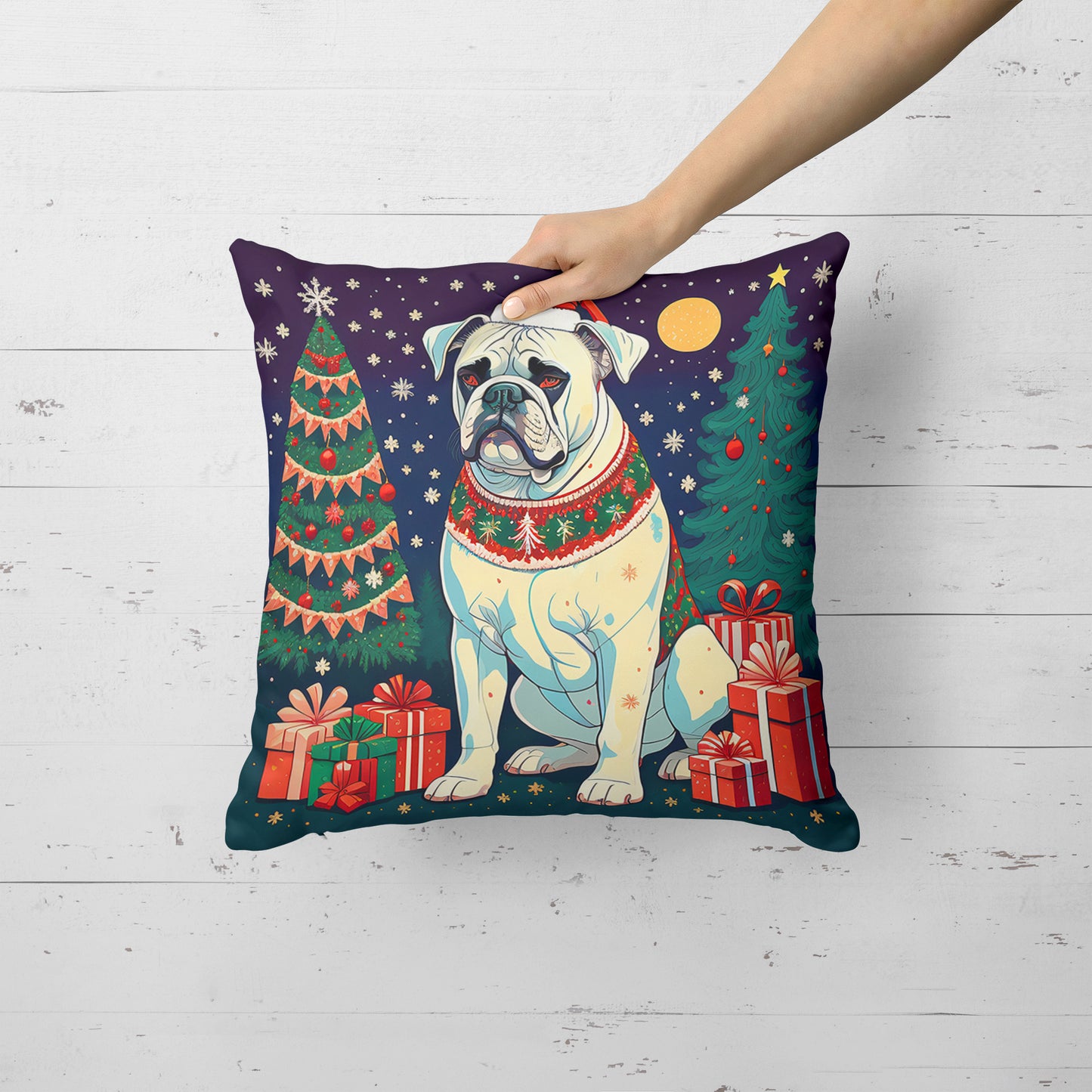 White Boxer Christmas Throw Pillow