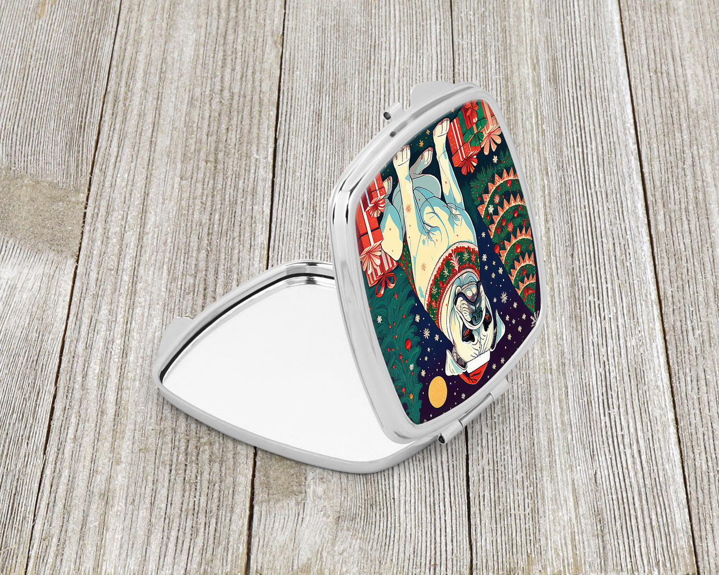 White Boxer Christmas Compact Mirror