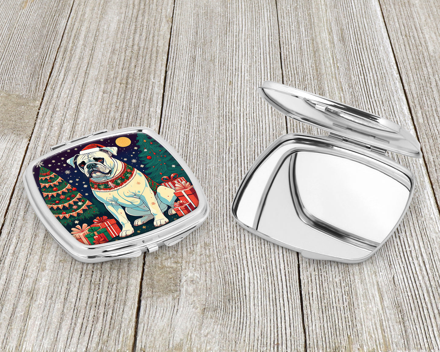 White Boxer Christmas Compact Mirror