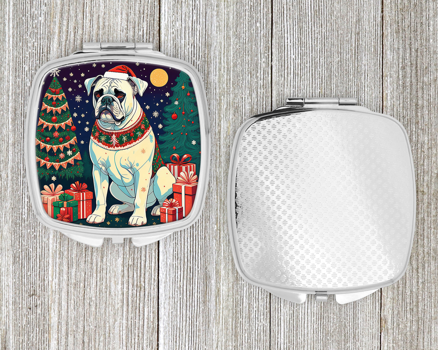 White Boxer Christmas Compact Mirror