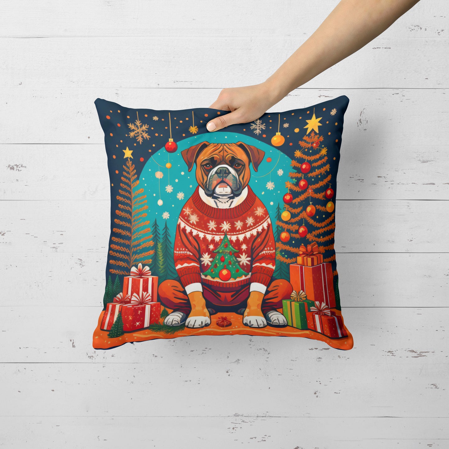 Boxer Christmas Throw Pillow