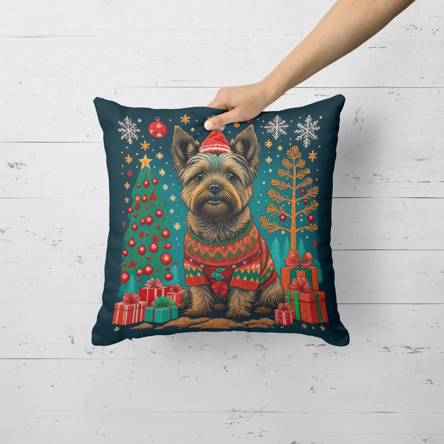 Cairn Terrier Christmas Throw Pillow