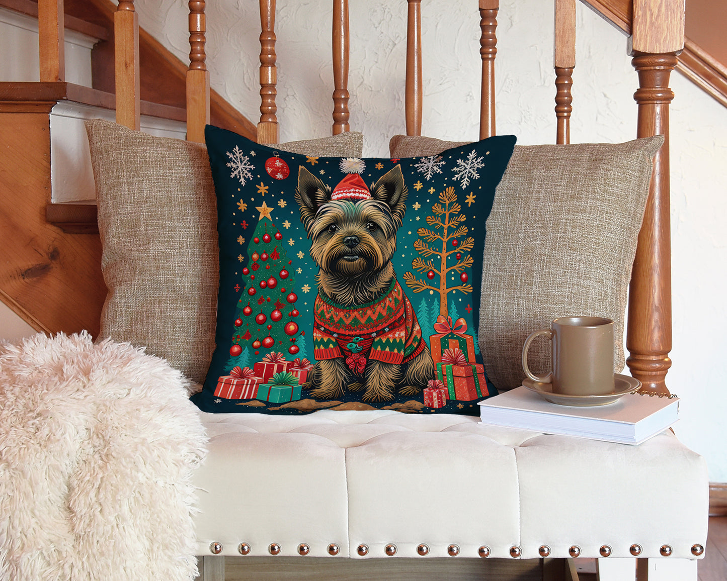 Cairn Terrier Christmas Throw Pillow