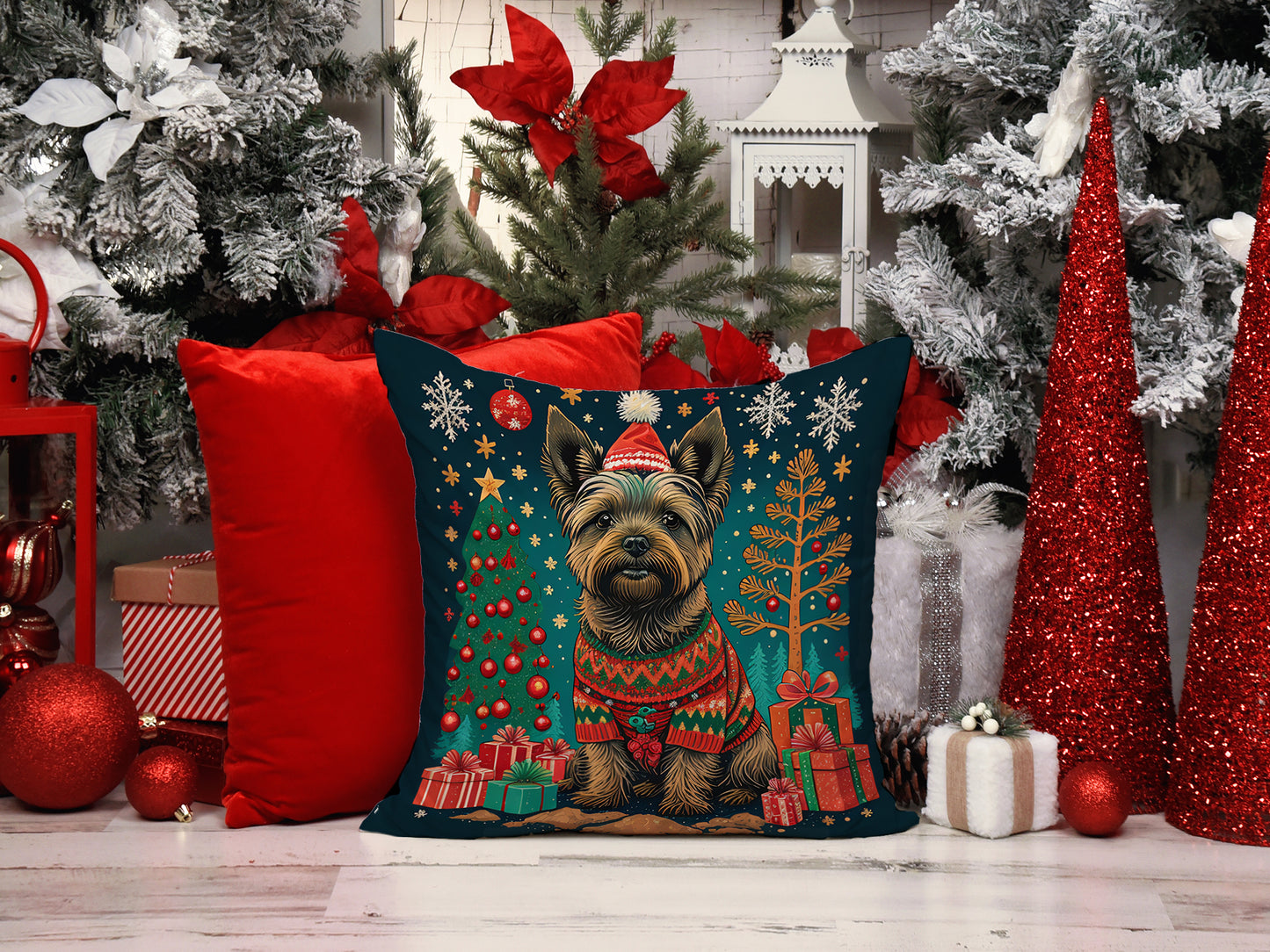 Cairn Terrier Christmas Throw Pillow