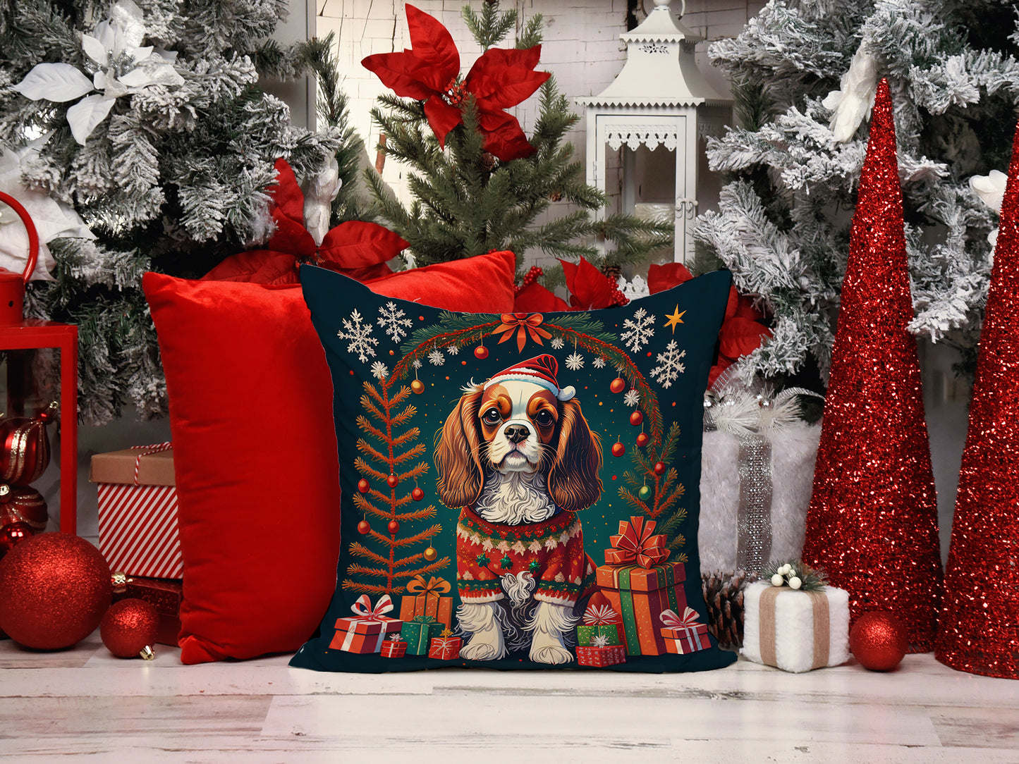 Cavalier King Charles Spaniel Christmas Throw Pillow