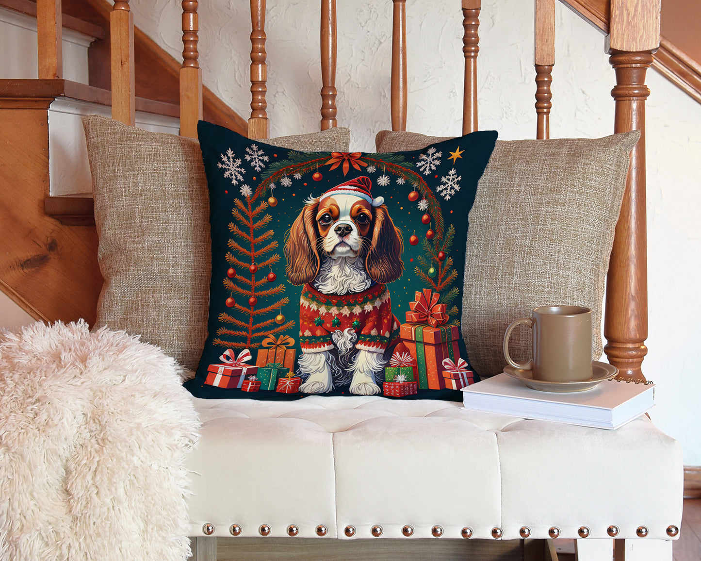 Cavalier King Charles Spaniel Christmas Throw Pillow