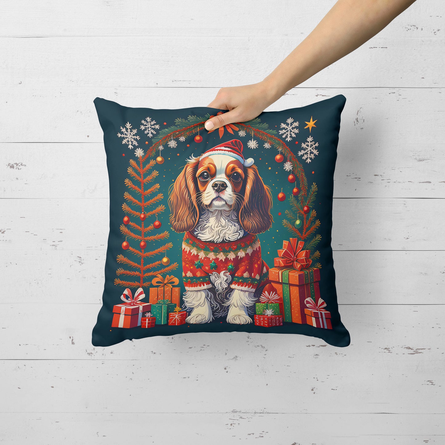 Cavalier King Charles Spaniel Christmas Throw Pillow